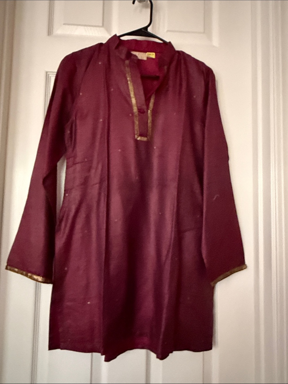 Women's Maroon silk Tunic Top with Gold sequin trim